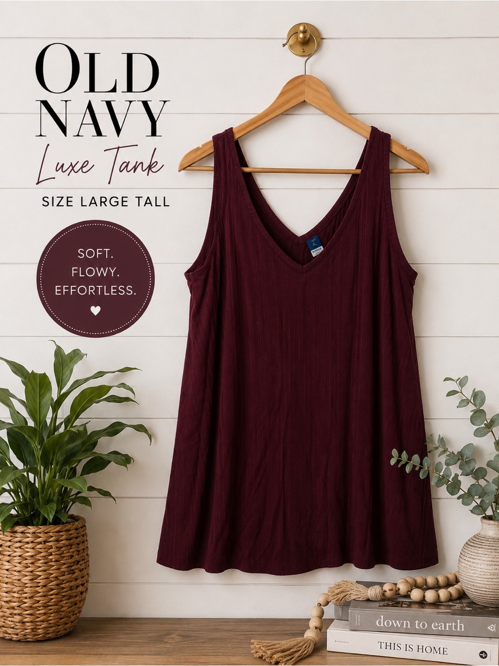 🍷 Old Navy Luxe V-Neck Tank Burgundy Size Large Tall